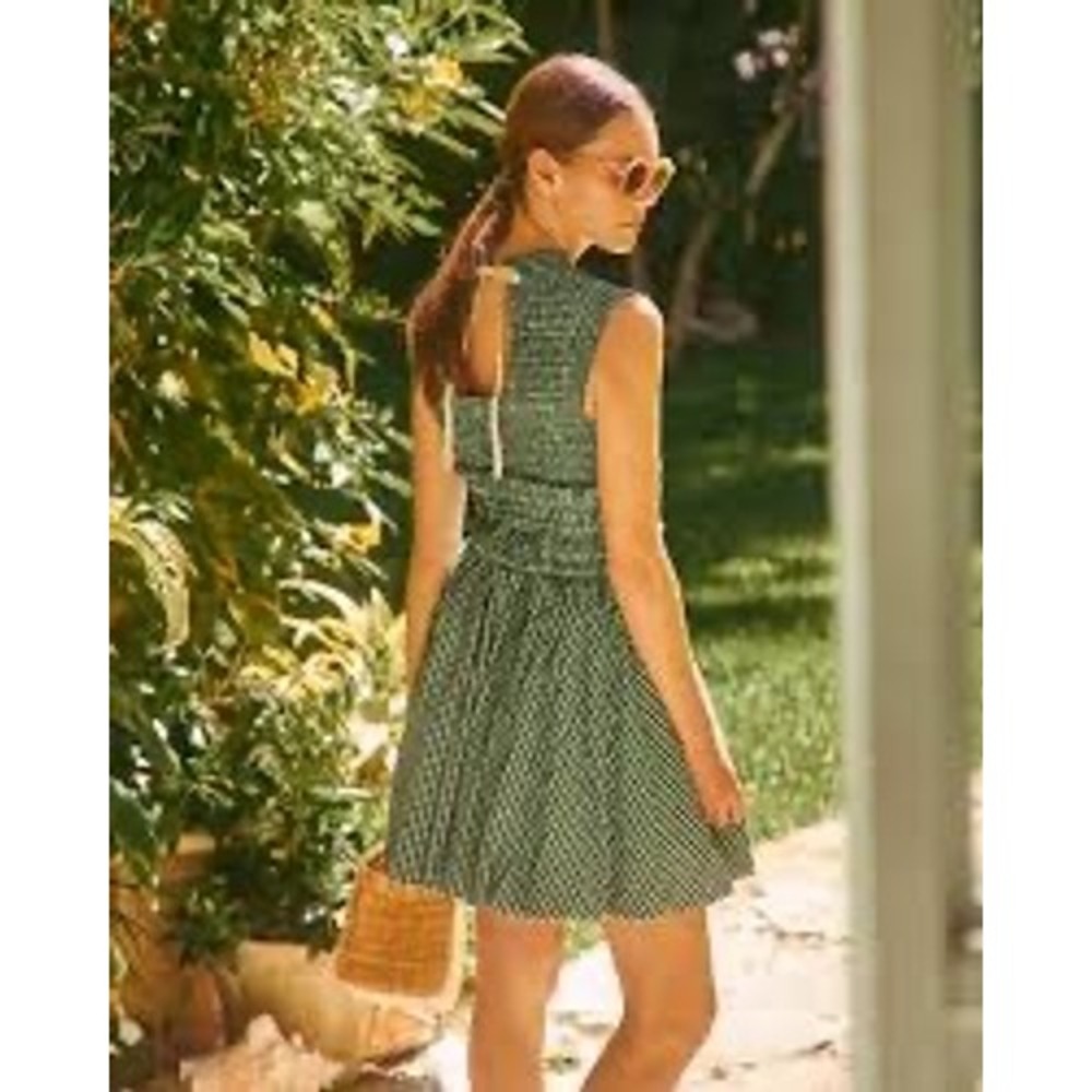Hunter Bell Anita Gingham Smocked Bubble-Hem Mini Dress M